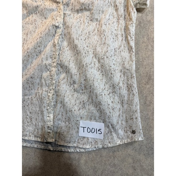 Eddie Bauer Womens Small Short Sleeve Button Up Shirt Ruffle Neck Abstract Print - Picture 5 of 5